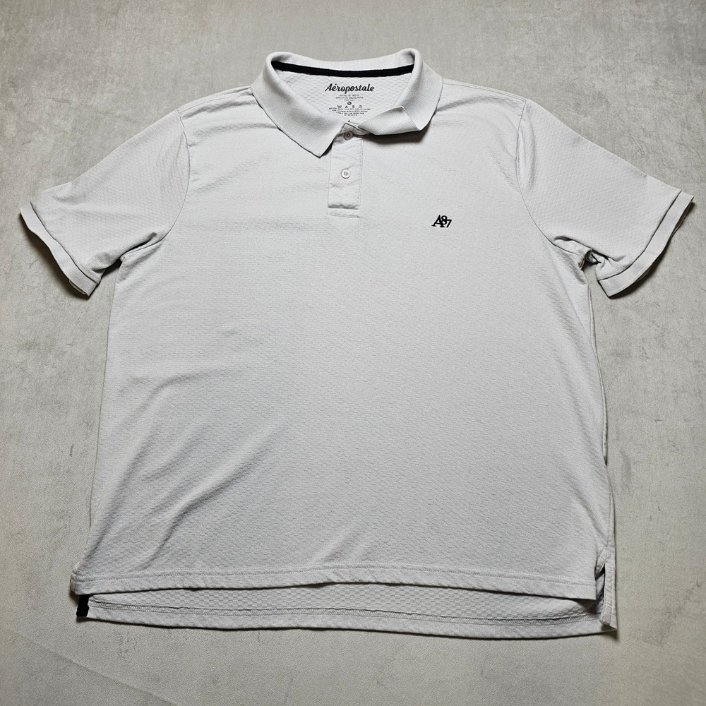 Aeropostale Mens 2XL Light Gray A87 Logo Short‎ Sleeve Textured Knit Polo Shirt